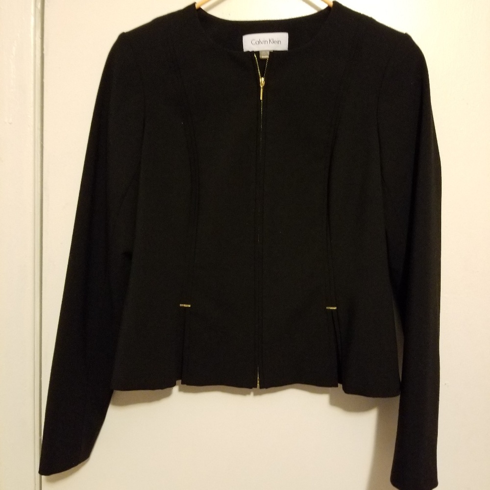 Black Calvin Klein Coat Blazer with Gold zippers